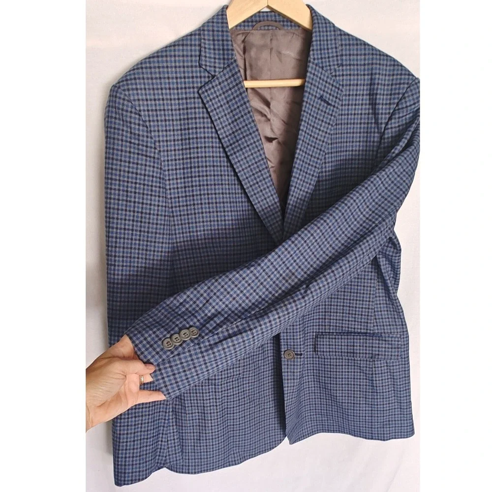 JB Britches Blazer‎ Logan Sport Coat 44R Blue Grey Micro Check Two Button Wool